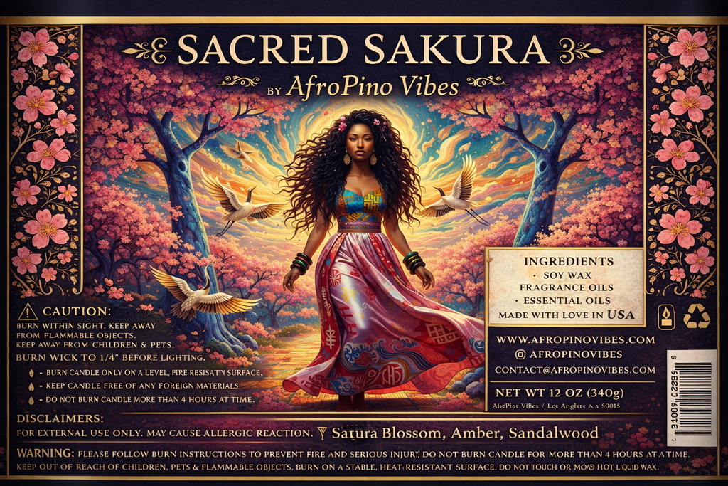 Candle 🌸 Sacred Sakura – AfroPino Vibes Signature 12 oz Candle