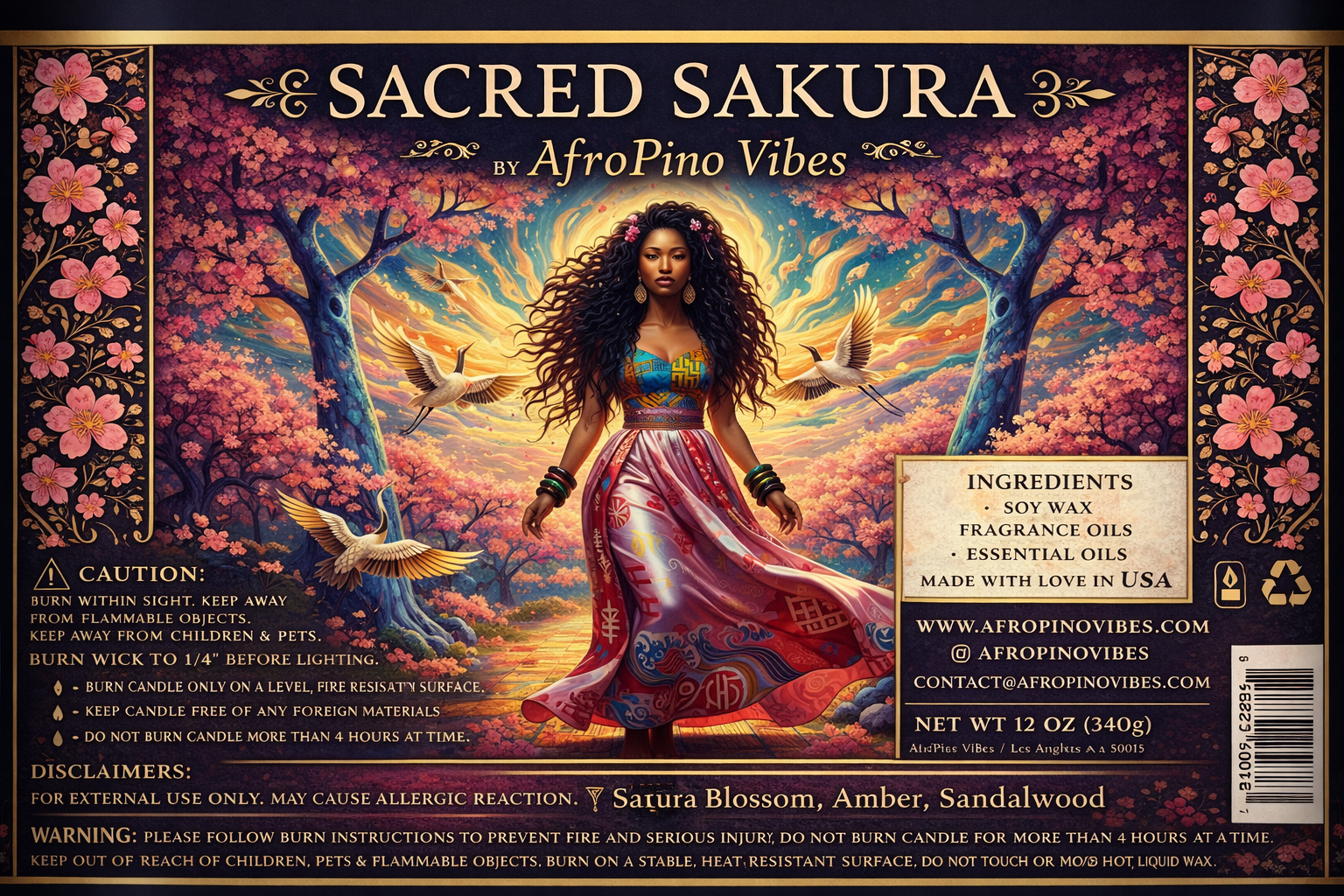 Candle 🌸 Sacred Sakura – AfroPino Vibes Signature 12 oz Candle