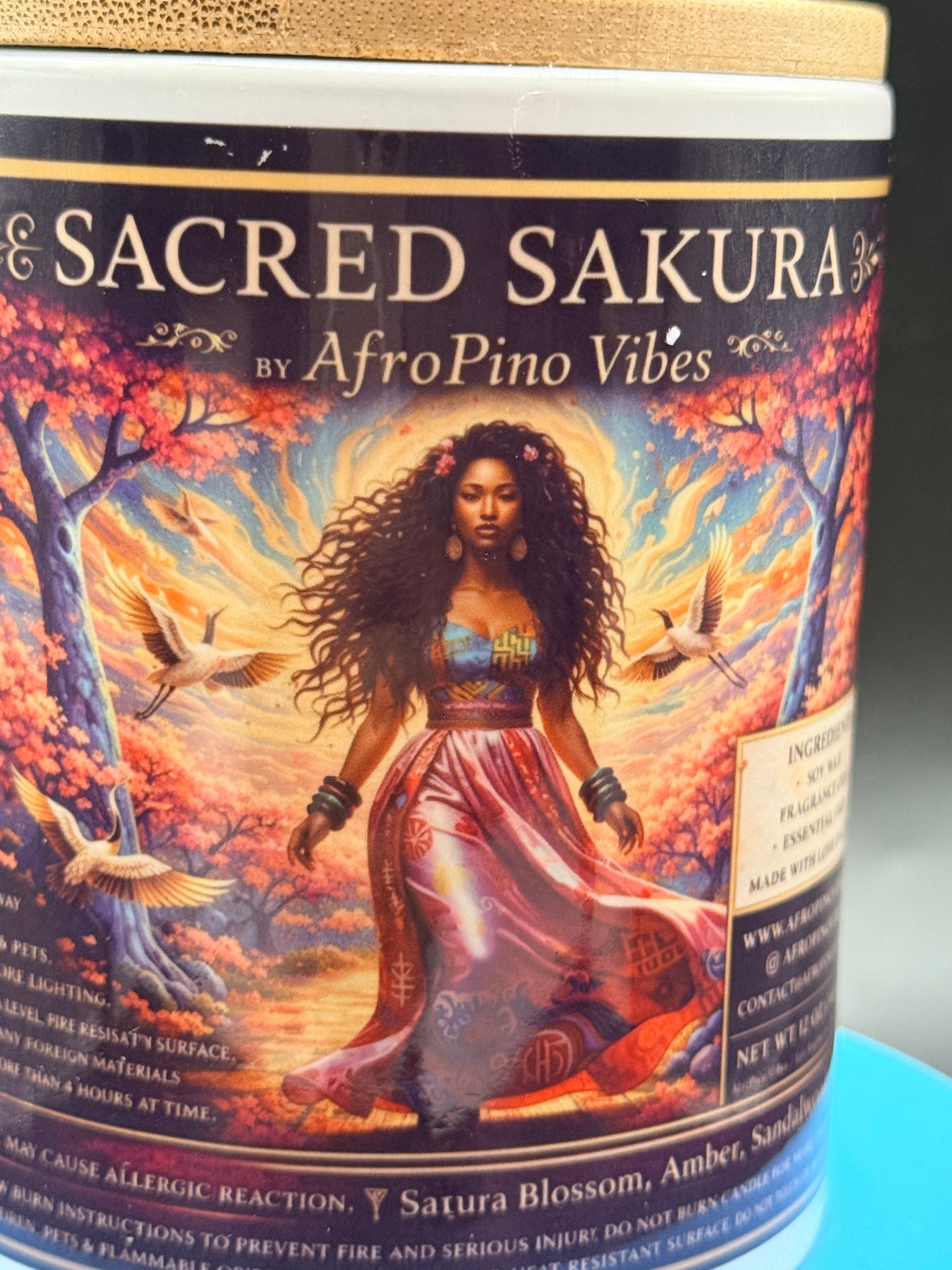 Candle 🌸 Sacred Sakura – AfroPino Vibes Signature 12 oz Candle