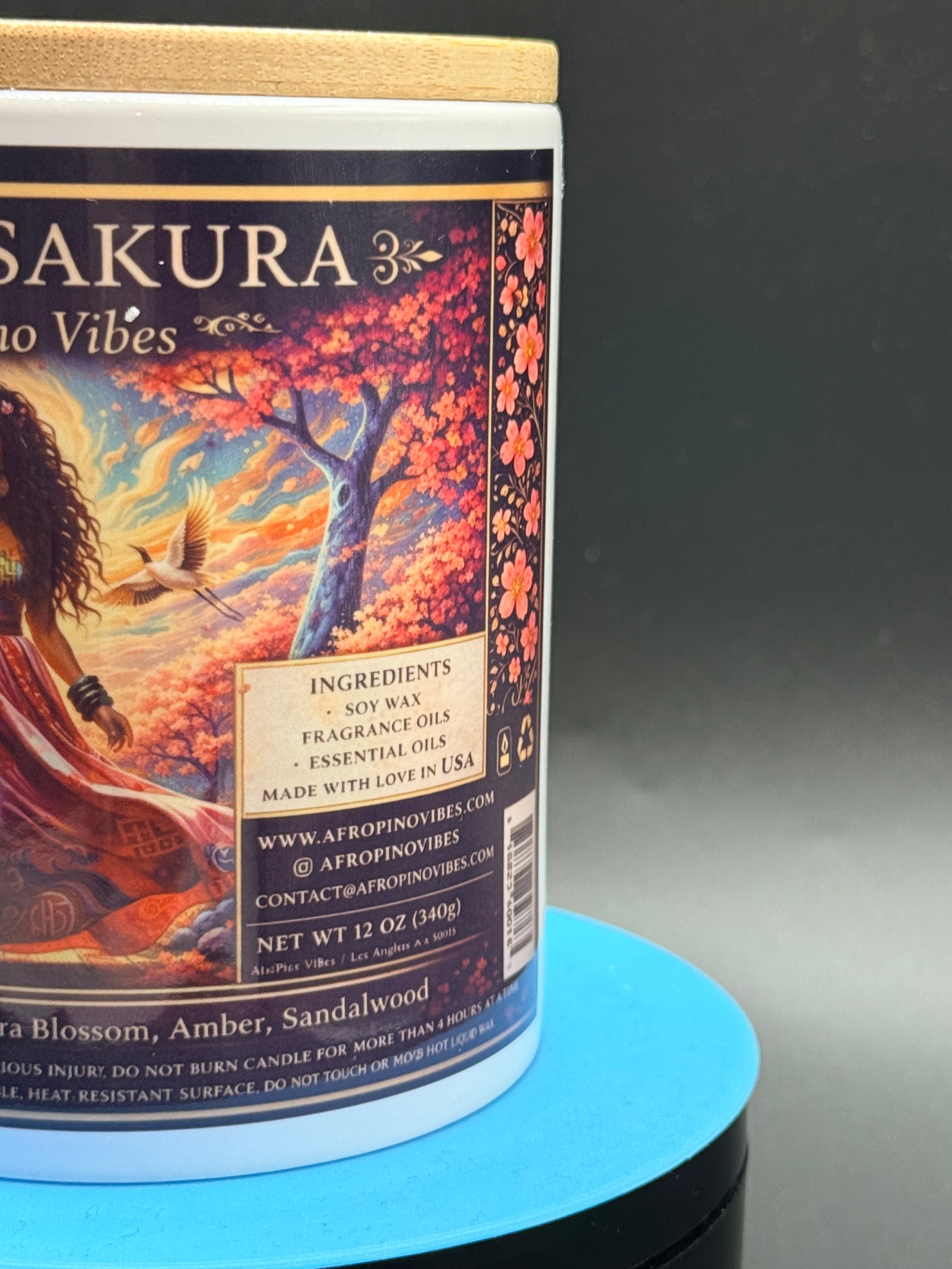 Candle 🌸 Sacred Sakura – AfroPino Vibes Signature 12 oz Candle