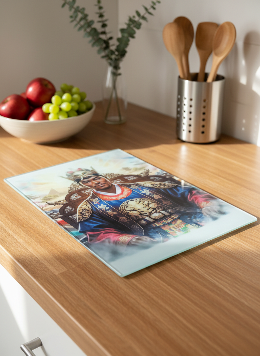 Regal Emperor Glass Cutting Board – Majestic Kitchen Art & Functional Decor