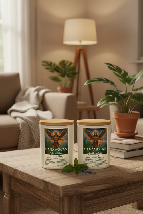 Canamocan Candle by AfroPino Vibes – Mint · Lavender · Vanilla (12oz Ceramic Candle)